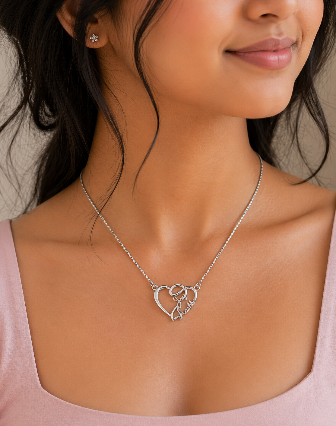 92.5 Sterling Heart Name Personalised Pendant With Chain