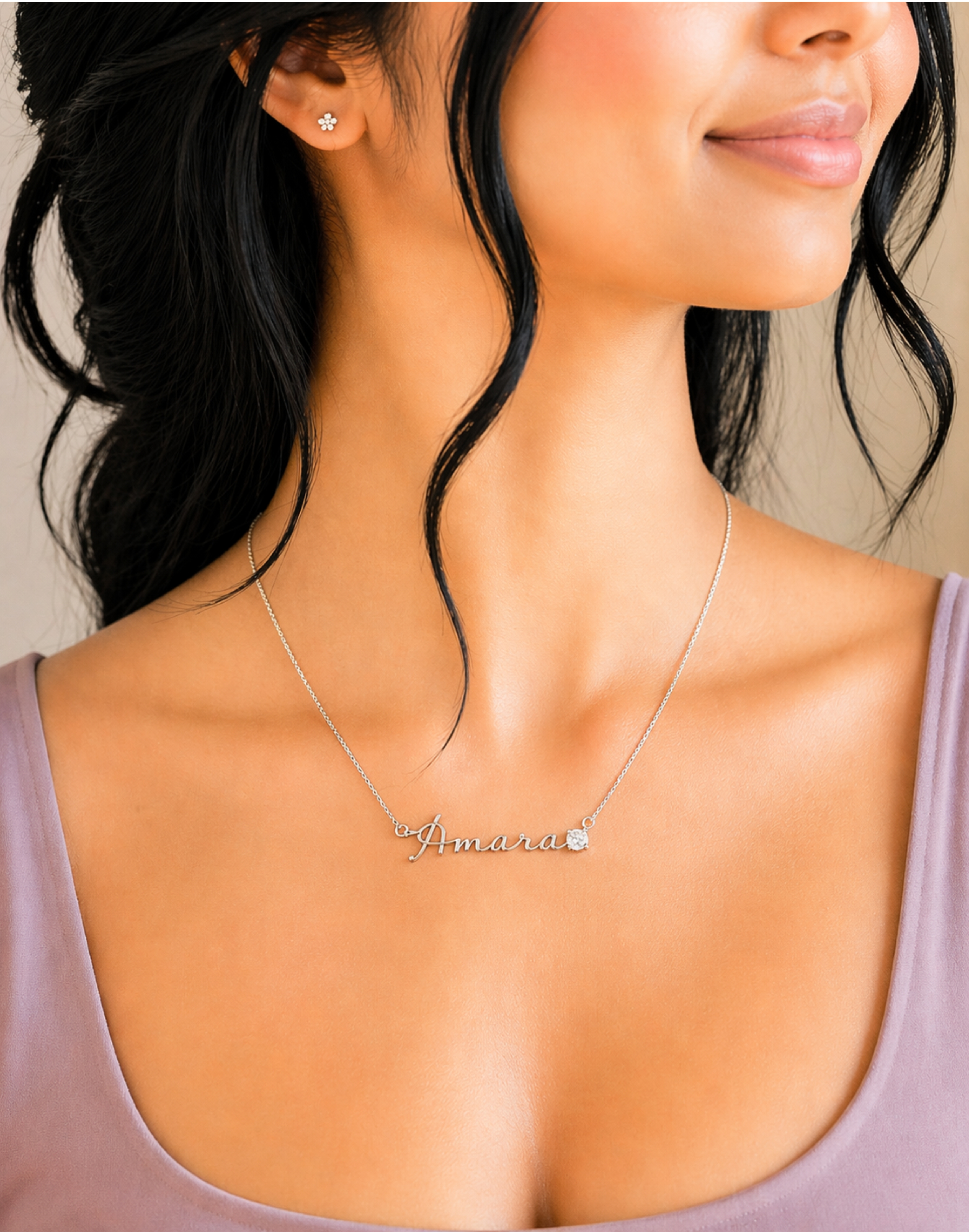92.5 Sterling Custom Single Name Stone Pendant with Chain