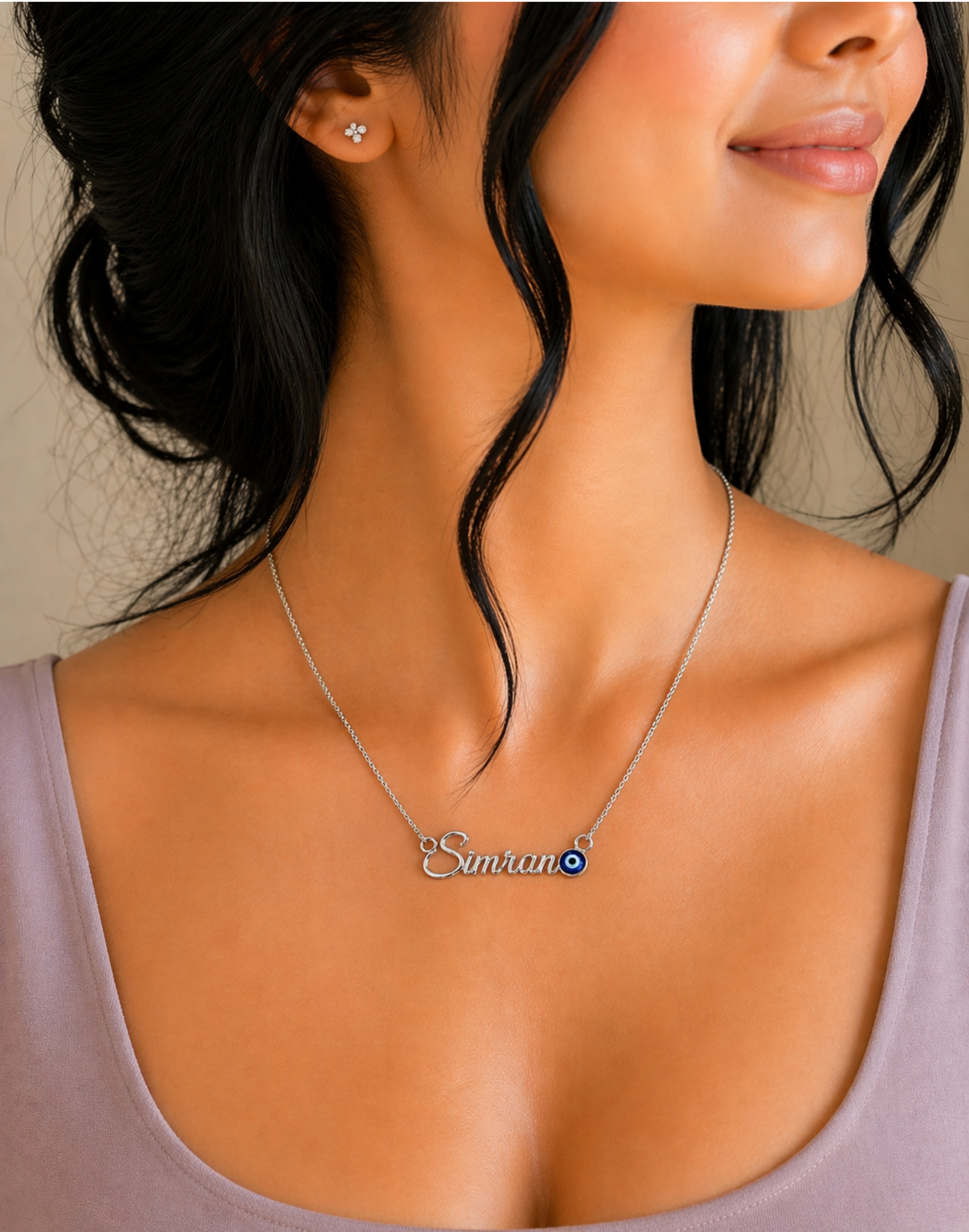 92.5 Sterling Custom Name Evil Eye Pendant with Chain