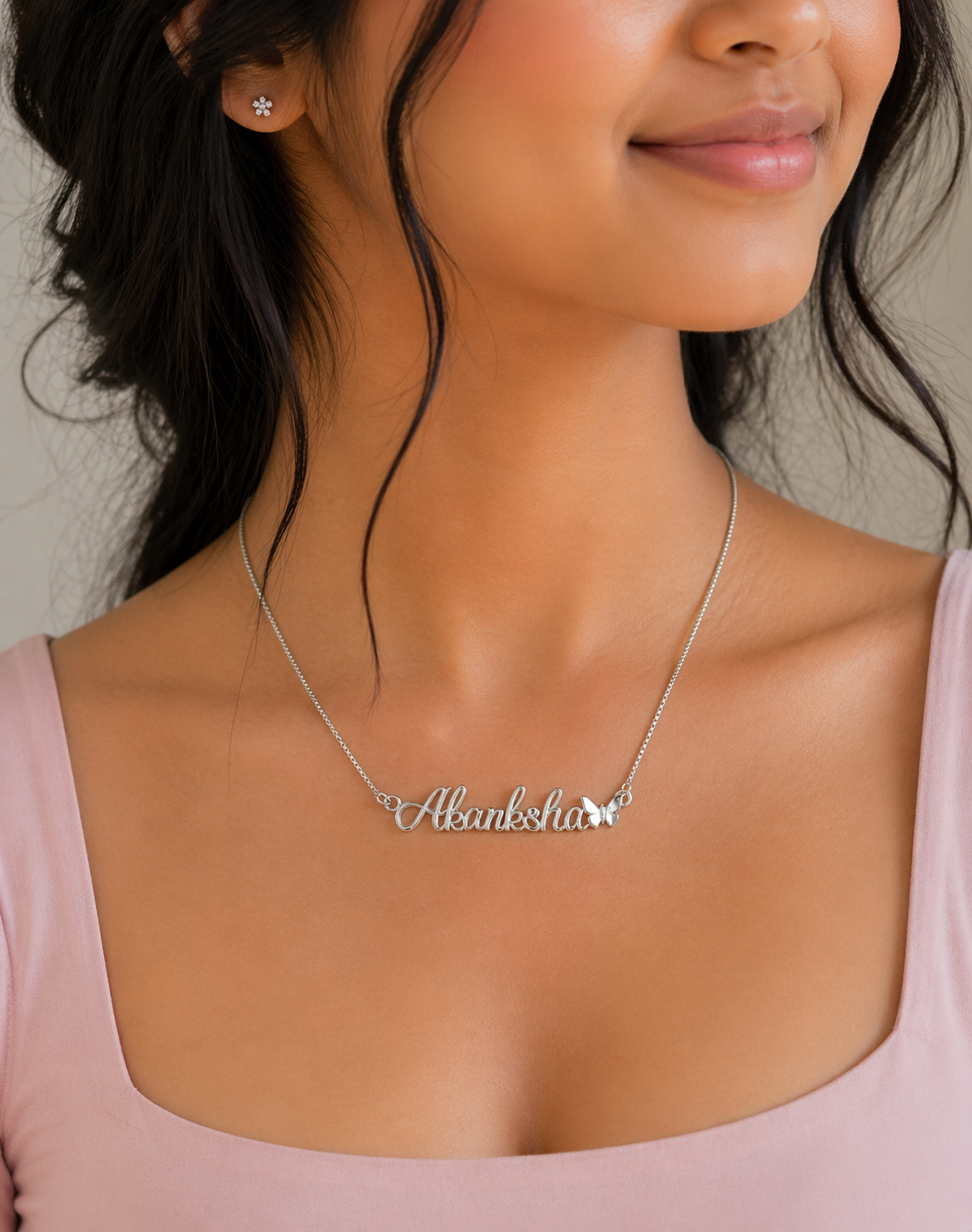 92.5 Sterling Custom Butterfly Name Pendant with Chain