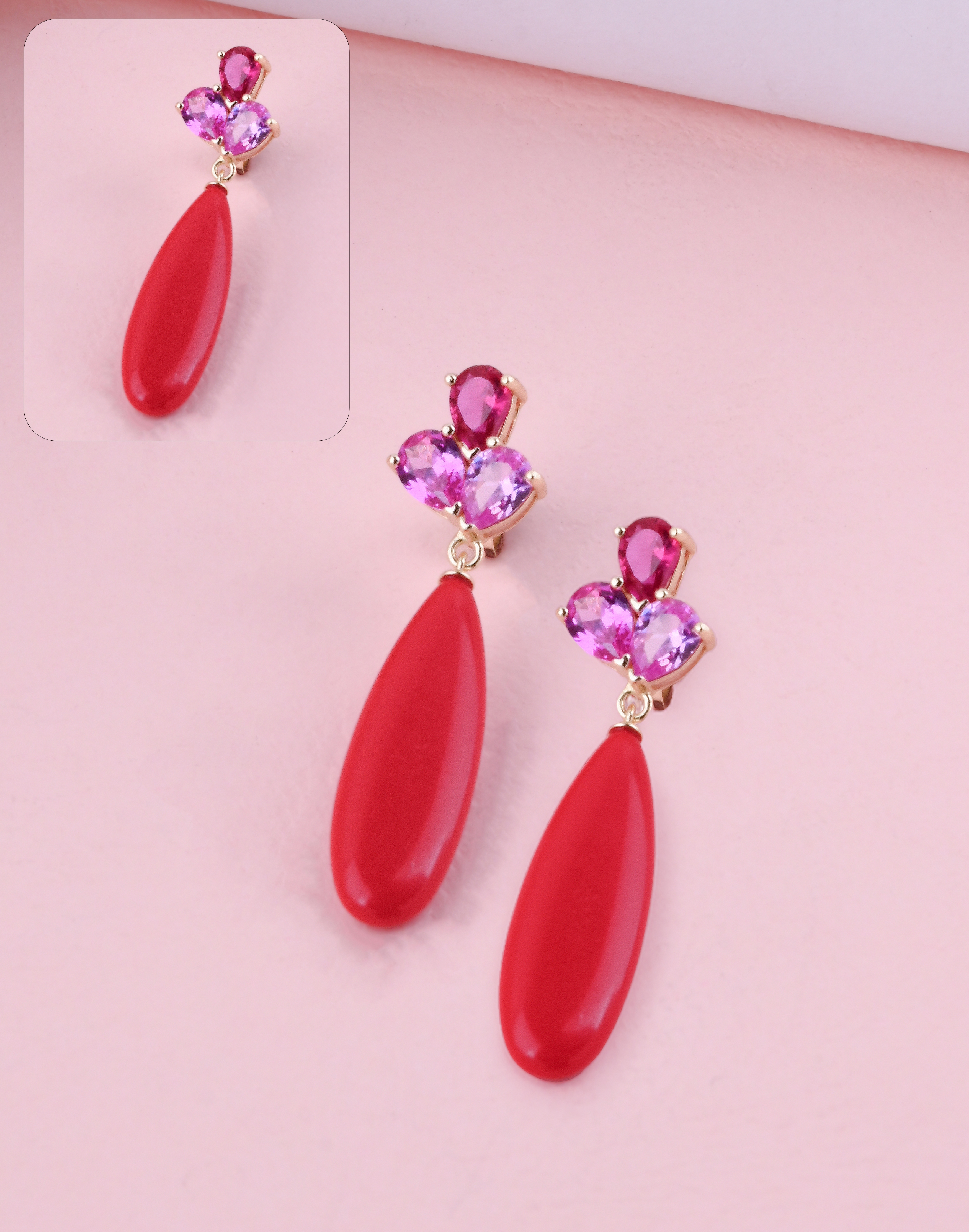 92.5 Sterling Ruby Bloom Drop Statement Earrings