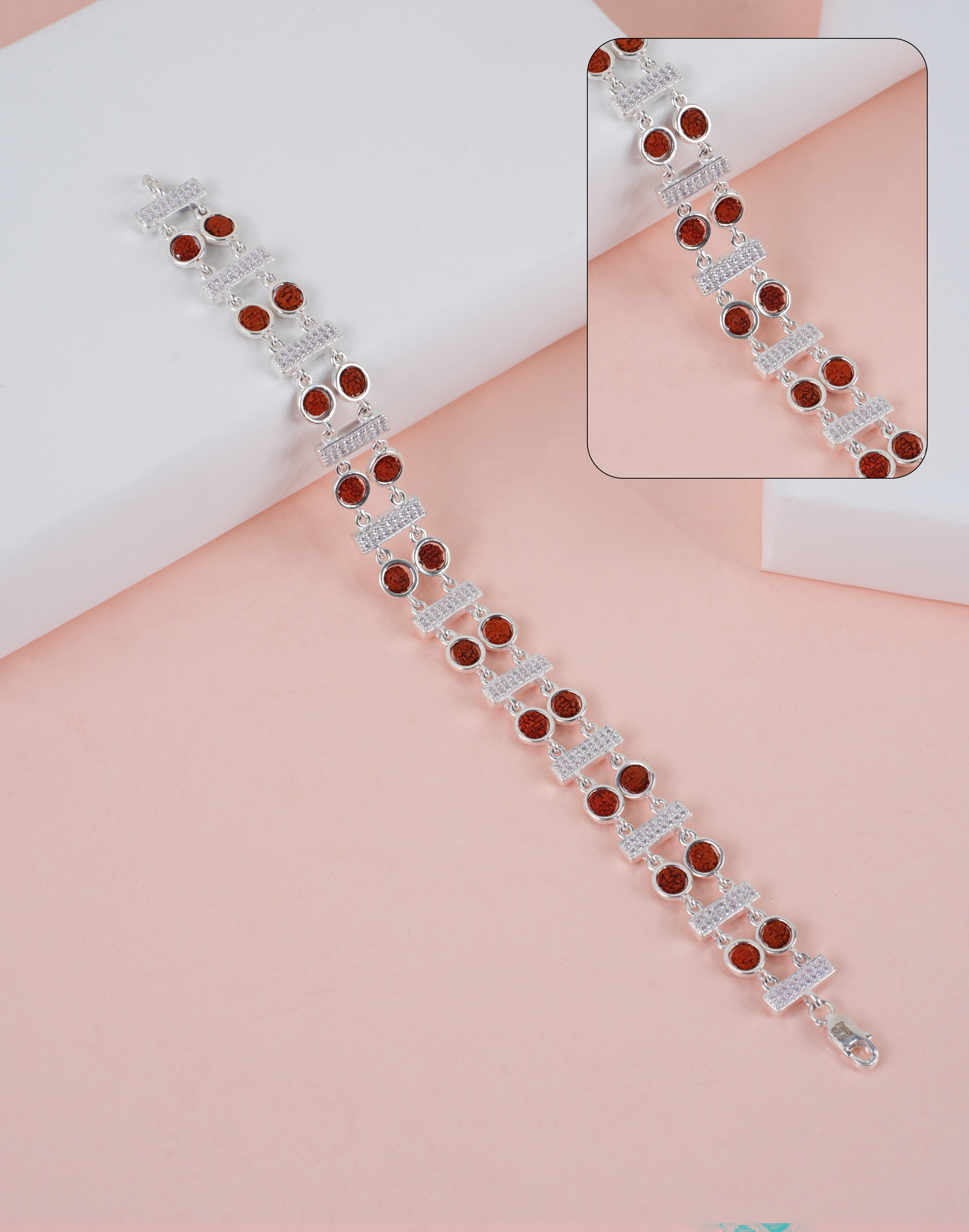 RUDRAKSH SILVER CZ SINGLE STRIP BRACELET CIRCLE