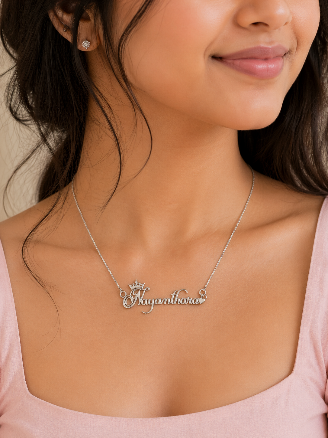 92.5 Sterling Custom Crown Name Heart Pendant with Chain