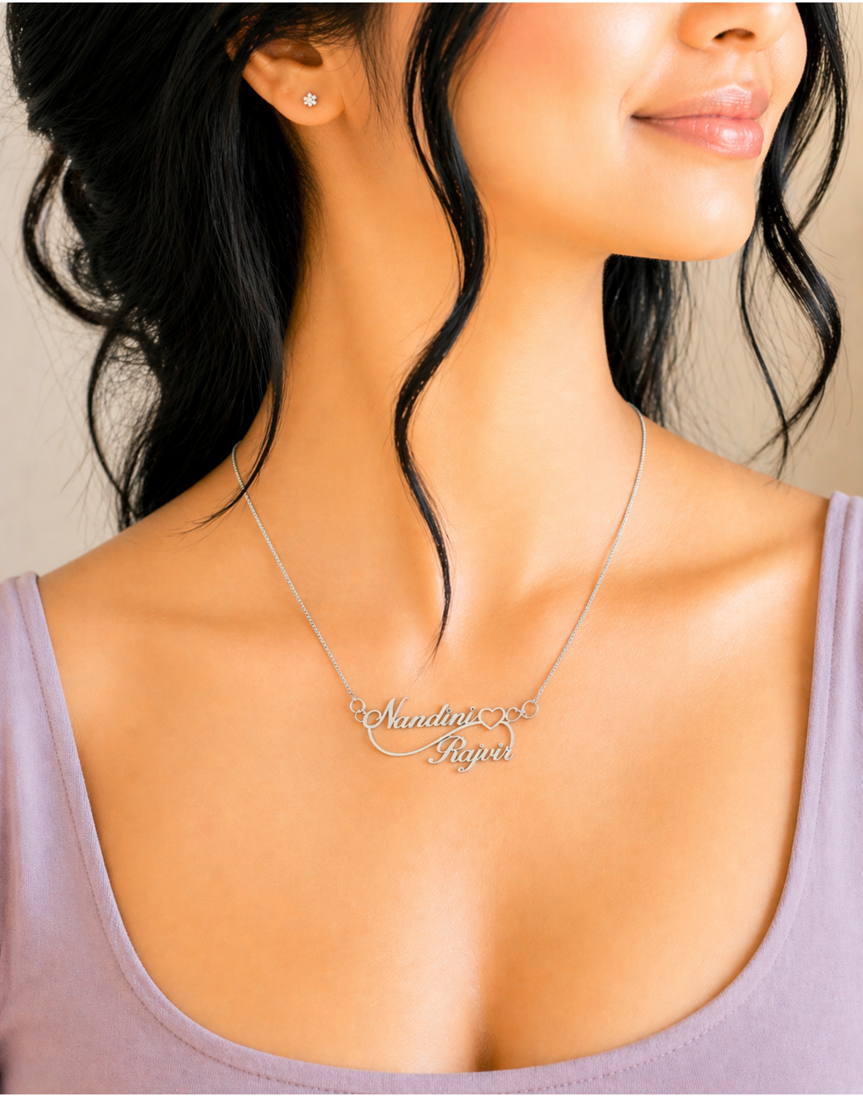92.5 Sterling Custom Double Name Infinity Heart Pendant with Chain